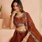 Rajwada Rust Brown Silk Blend Embellished Semi Stitched Lehenga For Women