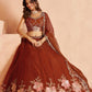 Rajwada Rust Brown Silk Blend Embellished Semi Stitched Lehenga For Women
