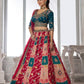 Rajwada Teal Blue And Pink Silk Blend Embellished Semi Stitched Lehenga For Women