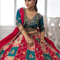 Rajwada Teal Blue And Pink Silk Blend Embellished Semi Stitched Lehenga For Women