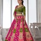 Rajwada Olive And Pink Silk Blend Embellished Semi Stitched Lehenga For Women