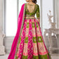 Rajwada Olive And Pink Silk Blend Embellished Semi Stitched Lehenga For Women