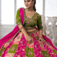 Rajwada Olive And Pink Silk Blend Embellished Semi Stitched Lehenga For Women