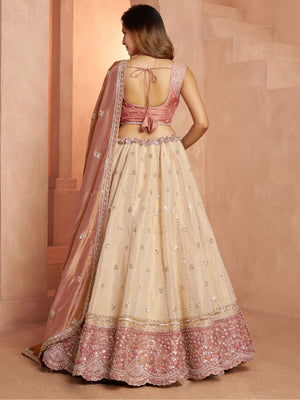 Rajwada Cream Silk Blend Embellished Semi Stitched Lehenga For Women