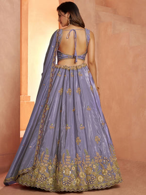 Rajwada Dusty Lavender Silk Blend Embroidered Semi Stitched Lehenga For Women
