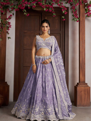 Rajwada Purple Silk Blend Embellished Semi Stitched Lehenga For Women