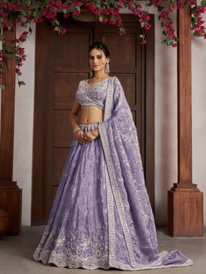 Rajwada Purple Silk Blend Embellished Semi Stitched Lehenga For Women