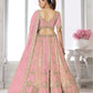 Rajwada Pastel Pink Silk Blend Embellished Semi Stitched Lehenga For Women