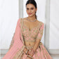 Rajwada Pastel Pink Silk Blend Embellished Semi Stitched Lehenga For Women