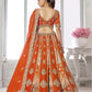 Rajwada Orange Silk Blend Embellished Semi Stitched Lehenga For Women