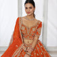 Rajwada Orange Silk Blend Embellished Semi Stitched Lehenga For Women