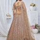 Rajwada Light Brown Soft Net Embroidered Semi-Stitched Lehenga With Unstitched Blouse For Women