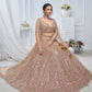 Rajwada Light Brown Soft Net Embroidered Semi-Stitched Lehenga With Unstitched Blouse For Women