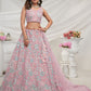 Rajwada Mauve Soft Net Embroidered Semi Stitched Lehenga With Unstitched Blouse For Women