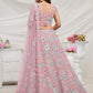 Rajwada Mauve Soft Net Embroidered Semi Stitched Lehenga With Unstitched Blouse For Women