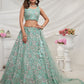 Rajwada Sky Blue Soft Net Embroidered Semi Stitched Lehenga With Unstitched Blouse For Women