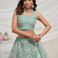 Rajwada Sky Blue Soft Net Embroidered Semi Stitched Lehenga With Unstitched Blouse For Women