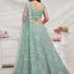 Rajwada Sky Blue Soft Net Embroidered Semi Stitched Lehenga With Unstitched Blouse For Women