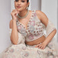 Rajwada White Soft Net Embroidered Semi Stitched Lehenga With Unstitched Blouse For Women