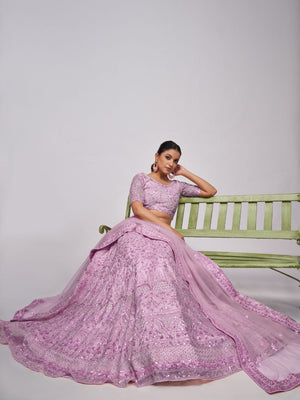 Rajwada Pink Soft Net Embroidered Semi Stitched Lehenga With Unstitched Blouse For Women