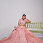 Rajwada Peach Soft Net Embroidered Semi Stitched Lehenga With Unstitched Blouse For Women