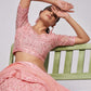 Rajwada Peach Soft Net Embroidered Semi Stitched Lehenga With Unstitched Blouse For Women