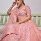 Rajwada Peach Soft Net Embroidered Semi Stitched Lehenga With Unstitched Blouse For Women