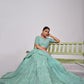 Rajwada Sky Blue Soft Net Embroidered Semi Stitched Lehenga With Unstitched Blouse For Women