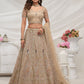 Rajwada Cream Soft Net Embroidered Semi Stitched Lehenga With Unstitched Blouse For Women