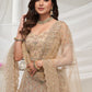 Rajwada Cream Soft Net Embroidered Semi Stitched Lehenga With Unstitched Blouse For Women