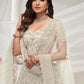 Rajwada White Soft Net Embroidered Semi Stitched Lehenga With Unstitched Blouse For Women