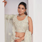 Rajwada White Soft Net Embroidered Semi Stitched Lehenga With Unstitched Blouse For Women