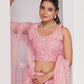 Rajwada Pink Soft Net Embroidered Semi Stitched Lehenga With Unstitched Blouse For Women