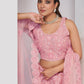 Rajwada Pink Soft Net Embroidered Semi Stitched Lehenga With Unstitched Blouse For Women