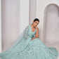 Rajwada Sky Blue Soft Net Embroidered Semi Stitched Lehenga With Unstitched Blouse For Women