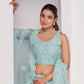 Rajwada Sky Blue Soft Net Embroidered Semi Stitched Lehenga With Unstitched Blouse For Women