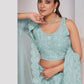 Rajwada Sky Blue Soft Net Embroidered Semi Stitched Lehenga With Unstitched Blouse For Women