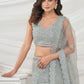 Rajwada Grey Soft Net Embroidered Semi Stitched Lehenga With Unstitched Blouse For Women