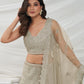 Rajwada White Soft Net Embroidered Semi Stitched Lehenga With Unstitched Blouse For Women