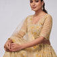 Rajwada Golden Soft Net Embroidered Semi Stitched Lehenga With Unstitched Blouse For Women