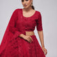 Rajwada Red Soft Net Embroidered Semi Stitched Lehenga With Unstitched Blouse For Women