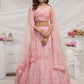 Rajwada Pink Soft Net Embroidered Semi Stitched Lehenga With Unstitched Blouse For Women