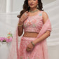 Rajwada Pink Soft Net Embroidered Semi Stitched Lehenga With Unstitched Blouse For Women