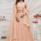 Rajwada Peach Soft Net Embroidered Semi Stitched Lehenga With Unstitched Blouse For Women