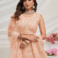 Rajwada Peach Soft Net Embroidered Semi Stitched Lehenga With Unstitched Blouse For Women