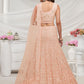 Rajwada Peach Soft Net Embroidered Semi Stitched Lehenga With Unstitched Blouse For Women