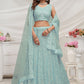 Rajwada Sky Blue Soft Net Embroidered Semi Stitched Lehenga With Unstitched Blouse For Women