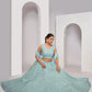 Rajwada Sky Blue Soft Net Embroidered Semi Stitched Lehenga With Unstitched Blouse For Women