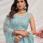 Rajwada Sky Blue Soft Net Embroidered Semi Stitched Lehenga With Unstitched Blouse For Women
