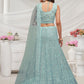 Rajwada Sky Blue Soft Net Embroidered Semi Stitched Lehenga With Unstitched Blouse For Women